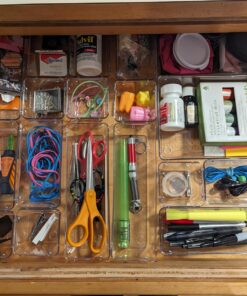 Vtopmart 25 PCS Clear Plastic Drawer Organizers Set, 4-Size Versatile Bathroom and Vanity Drawer Organizer Trays, Storage Bins for Makeup, Bedroom, Kitchen Gadgets Utensils and Office 39 81kjpgdDCOL