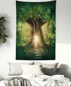 Ambesonne Tree Tapestry, Tree of Life Themed Arrangement with Thirving Jungle Spring Season, Wall Hanging for Bedroom Living Room Dorm Decor, 40" X 60", Brown Yellow Satin 40" Width X 60" Length 21 81ko03 4BoL
