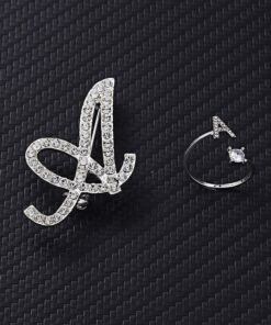 RINHOO Initial Knuckle Rings and Brooch Pin Silver Crystal 26 A-Z Letter Alphabet Adjustable Ring for Women Girl jewelry 10 81kzwvVtqSS