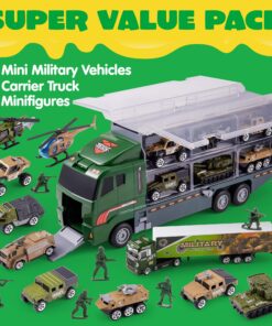 Alternative view of JOYIN 19 in 1 Die-cast Army Toy Truck with Little Army Figures, Mini Military Vehicles in Big Carrier Truck, Patrol Rescue Helicopter for Boys 3-9 Years Old, Kids Value Birthday Xmas Easter Gifts Military Truck