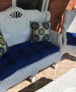Pillow Perfect Fresco Solid Indoor/Outdoor Wicker Patio Sofa/Swing Cushion Tufted, Weather and Fade Resistant, 19" x 44", Blue 19" x 44" 25 81l0hvaXKQL