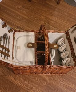 Juvale Wicker Picnic Basket for 4 with Utensils, Glasses, and Insulated Cooler Bag - Luxury Camping, Picnic Essentials, Picnic Kit 68 81l8u1A5D7L