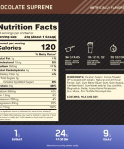 Optimum Nutrition Gold Standard 100% Micellar Casein Protein Powder, Slow Digesting, Helps Keep You Full, Overnight Muscle Recovery, Chocolate Supreme, 4 Pound (Packaging May Vary) 25 Servings (Pack of 1) 23 81l9roPWk2L