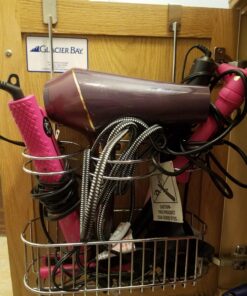 mDesign Steel Over Cabinet Door Hair Care, Hot Styling Tool Organizer Storage Basket for Hair Dryer, Flat Irons, Curling Wands, Straighteners, Space Saving, 3 Sections -Concerto Collection - Chrome 43 81lCi7jTiNL