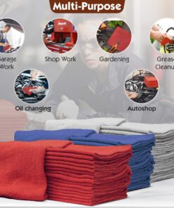 Nabob Wipers Auto Mechanic Shop Towels 100 Pack Shop Rags 100% Cotton Size 14"x14" Commercial Grade (100 Pack, Red) Red 10 81lCsTSky1L