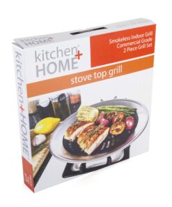 Kitchen + Home Stove Top Smokeless Grill Indoor BBQ, Stainless Steel with Double Coated Non Stick Surface Stove Top Grill 40 81lDaM6U2vL
