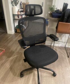 LANDOMIA Ergonomic Office Desk Chair - Mesh Office Chair with Flip up Arms & Adjustable Back Height - Comfortable Computer Task Chairs with Lumbar Support for Heavy People Black 33 81lEd5YA2PL