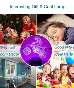 WANTASTE Motocross 3D Lamp Gifts for Boys Girls Room, Dirt Bike Decor Toys Night Light Bedside Gifts for Kids Baby, 7 Colors Changing Nightlight with Battery Backup and Smart Control Motocross Man 14 81lGKUjFYFL