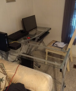 Techni Mobili L Shaped Desk with Keyboard Tray - Efficient Work from Home Desk - Glass L Shaped Desk - Professional Work Desk For Home Office - Versatile Glass Corner Desks for Home Office 37 81lNOReSMHL