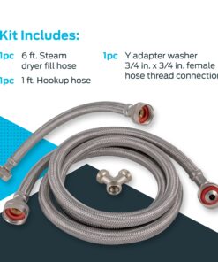 Eastman Steam Dryer Installation Kit, 3/4 Inch FHT Fill Hose, 90 Degree Elbow, 6 ft Braided Stainless Steel Hoses, 41025 13 81lOmqW BfL