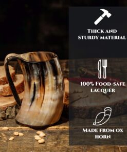 Trondebal Viking Drinking Horn Mug, 15-20 Oz Natural Ox Horn Cup & Cofee Stein | Cool Unique Gift for Men and Women, Home Decor Accessories | Shot Glasses for Beer, Ale, Whiskey, Mead 27 81lRH47GyaL