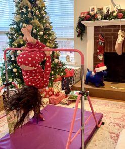 Tepemccu Expandable Gymnastics Bars,Adjustable Height Gymnastic Horizontal Bars,Junior Training Bar Children Folding Training Monkey Bars for Kids… Light Pink 35 81lRtekhTnL