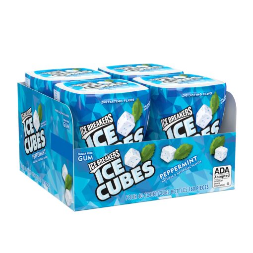 ICE BREAKERS Ice Cubes Peppermint Sugar Free Chewing Gum Bottles, 3.24 oz (4 Count, 40 Pieces)