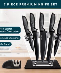 Home Hero 7 Pcs Kitchen Knife Set, Chef Knife Set & Steak Knives - Professional Design Collection - Razor-Sharp High Carbon Stainless Steel Knives with Ergonomic Handles (7 Pcs - Black) 7 Pcs - Black 22 81lTLuWWbeL