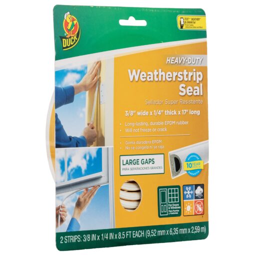 Duck Brand Heavy-Duty Self Adhesive Weatherstrip Seal for Large Gap, 3/8-Inch x 1/4-Inch x 17-Feet, 1 Seal, White (282433)