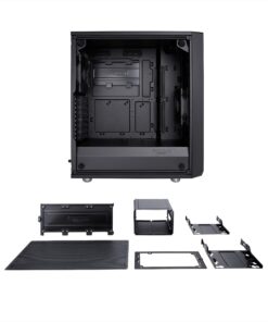 Fractal Design Meshify C - Compact Computer Case - High Performance Airflow/Cooling - 2X Fans Included - PSU Shroud - Modular Interior - Water-Cooling Ready - USB3.0 - Tempered Glass - Blackout Black Dark TG 44 81lb8tiMGAL