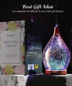 Porseme 280ml Essential Oil Diffuser, 3D Glass Aromatherapy Diffusor, Ultrasonic Cool Mist BPA Free Aroma Humidifier with Timer and Color Changing Function, Waterless Shut-Off for Home Office Room G2-280ml Rose Gold Aladdin Vase 21 81legYbiSkL