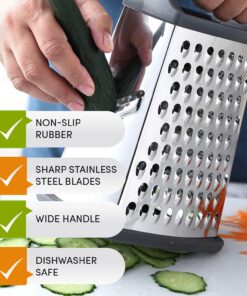 Professional Cheese Grater - Stainless Steel, XL Size, 4 Sides - Perfect Box Grater for Parmesan Cheese, Vegetables, Ginger - Dishwasher Safe - Black 25 81lepbk1LUS