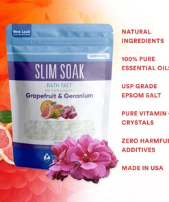 Slim Soak Bath Salt 32 Ounces Epsom Salt with Natural Grapefruit, Geranium and Orange Essential Oils Plus Vitamin C in BPA Free Pouch with Easy Press-Lock Seal 2 Pound (Pack of 1) 8 81lgArTrLvL