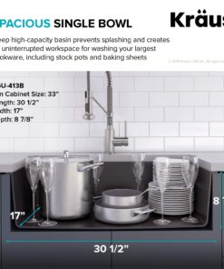 Kraus KGU-413B Undermount Single Bowl Granite Kitchen Sink, 31 Inch, Black 38 81lmMHCRi L