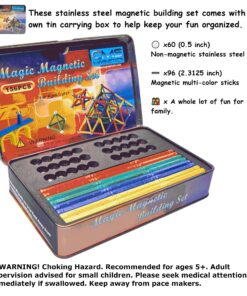 CMS MAGNETICS - (156-Piece Multi-Color Magnet Building Toy Tin Box Case Construction Sticks Set STEM Educational Learning Activity for Brain Development, Creativity, Imagination, Attention Span 156-Piece Multi-Color 13 81lrKAAJwfL