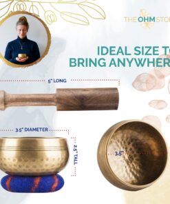 Ohm Store Tibetan Singing Bowl Set — Meditation Sound Bowl Handcrafted in Nepal for Yoga, Chakra Healing, Mindfulness, and Stress Relief — Unique Spiritual Gifts for Women and Men Bronze 22 81lrpzFesL