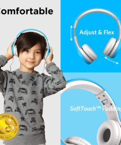LilGadgets Connect+ Kids Headphones Wired with Microphone, Volume Limiting for Safe Listening, Adjustable Headband, Cushioned Earpads for Comfort, Toddler Headphones, Blue 24 81lw0aP0G6L