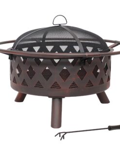 Sunnydaze Bronze Crossweave Wood-Burning Fire Pit - Includes Spark Screen, Fireplace Poker, and Round Cover - 30-Inch 30 in 18 81lwZHhw oS