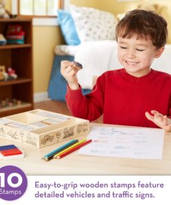 Melissa & Doug Wooden Stamp Set: Vehicles - 10 Stamps, 5 Colored Pencils, 2-Color Stamp Pad Standard Version 12 81lxkIwHorL
