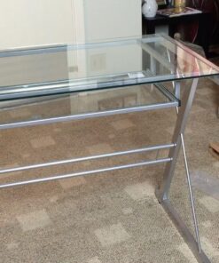 Walker Edison Metal and Glass Work From Home Laptop Computer Gaming Desk with Slide In Keyboard Tray Home Office, 31 Inch, Silver Single Desk Stanford 56 81m3X4UOuFL