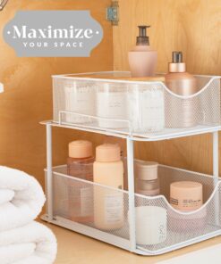 Sorbus 2 Tier Under Sink Bathroom Organizers and Storage, Strong Steel Mesh Sliding Drawers for Enhanced Bathroom Storage Ideal Bathroom Organization and Storage & Under Kitchen Sink Organizer (White) White 22 81m5GahceyL