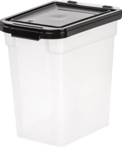 IRIS USA 10 Lbs / 12.75 Qt WeatherPro Airtight Pet Food Storage Container, for Dog Cat Bird and Other Pet Food Storage Bin, Keep Pests Out, Keep Fresh, Translucent Body, BPA Free, Clear/Black 29 81m7KvWlWYL