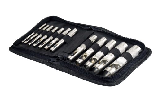 SE Heavy-Duty 12-Piece Hollow Leather Punch Set - High Carbon Steel, Machined Grip, 1/8" to 3/4" Sizes - Includes Zipper Pouch for Gasket, Leather, and Light Metal Work - 791LP