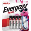 Energizer AAA Batteries, Max Triple A Alkaline, 4 Count 4 Count (Pack of 1)