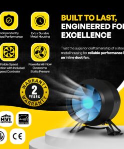 TerraBloom 4 Inch Inline Fan ECMF-100 - Quiet HVAC Grow Tent Fan with Digital Speed Controller- Premium Metal Casing 40-75% Energy Efficient EC Motor - For Large Spaces 4" / 100mm Diameter (141CFM, 21W, Steel Housing) 26 81mFu2K4frL