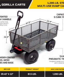 Gorilla Carts Heavy Duty Steel Dump Cart Garden Wagon w/Quick Release System, 1200 Pound Capacity, Removable Sides & Convertible Handle, Gray Finish 35 81mH4TIbFaL