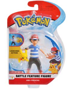 Alternative view of Pokemon 4.5-Inch Feature Battle Action Figure, Features Ash and Launch into Action 2-Inch Pikachu