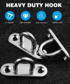 BESTOMZ 4 Pcs Stainless Steel Oblong Pad Eye Plate Staple Ring Hook Loop U-shaped Design Screws Mount Hook Hanger 11 81mJhg8EeL