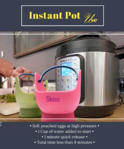 Egg Poacher - Skoo Silicone Egg Poaching Cups + Lids + Ebook - Egg Cooker Set - Perfect Poached Egg Maker - For Stove Top, Microwave and Instant Pot (Green, Red, Yellow, Turquoise, Dark Blue) Green, Red, Yellow, Turquoise, Dark Blue 22 81mMS7oudiL