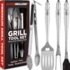 Alpha Grillers Grill Set Heavy Duty BBQ Accessories - BBQ Gifts Tool Set 4pc Grill Accessories with Spatula, Fork, Brush & BBQ Tongs - Grilling Cooking Gifts for Men Dad Durable, Stainless Steel Grill Tool Set