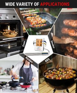 ThermoPro TP25 500ft Wireless Bluetooth Meat LCD Thermometer with 4 Temperature Probes Smart Digital Cooking BBQ Thermometer for Grilling Oven Food Smoker Thermometer, Rechargeable Milk White 33 81mOtlBmVDL