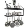 Vdomus Hanging Pot Rack - Rustproof Wall Mounted Pot Rack Pan Hanger for Kitchen Storage & Organization - Durable, Thick Iron Material - Easy Setup 2-Tier Pot Shelf Wall Mount Pot Holder - Black 39 81mQaXf qjL 2