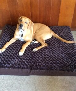 Furhaven Orthopedic Dog Bed for Large Dogs w/ Removable Washable Cover, For Dogs Up to 95 lbs - Ultra Plush Faux Fur & Suede Mattress - Chocolate, Jumbo/XL Ultra Plush Curly Faux Fur (Chocolate) 40.0"L x 32.0"W x 4.0"Th Orthopedic Foam 47 81mWHIdtbVL 1