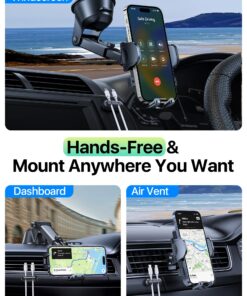 Alternative view of [Upgrade 80LBS Strong Suction]YRU Car Phone Holder Mount,[Bumpy Road Stable] Dashboard Cell Phone Holder for Car Air Vent Windshield Phone Stand for iPhone 15 14 13 Pro Max Samsung &Pickup Truck, Grey