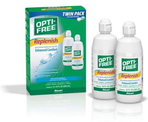 Opti-Free Replenish Multi-Purpose Disinfecting Solution with Lens Case, Twin Pack, 10-Fluid Ounces Each - 2 Count(Pack of 1)