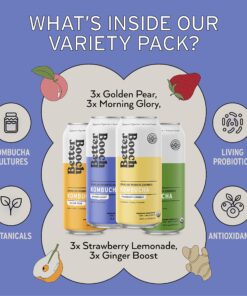 Alternative view of Better Booch Organic Kombucha - Probiotic & Antioxidant Rich Raw Sparkling Tea - Low Sugar, Vegan, Gluten Free - Gut Healing Active Cultures - Best Sellers Variety Pack, 16 Fl Oz Cans, 12-Pack