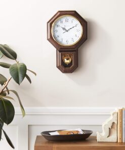 Timekeeper Essex Westminster Chime Faux Wood Pendulum Wall Clock, 17.5" x 11.25", Walnut Brown 17.5" x 11.25" Model: 180WAGM w/ Updated Chime 21 81miZdp6RjL