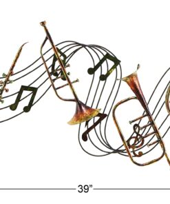 Deco 79 Metal Musical Notes Wall Decor with Trumpets, 39" x 4" x 22", Brown 39" x 4" x 22" 19 81mih1zoguL
