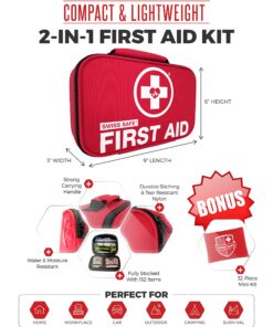 Swiss Safe 2-in-1 First Aid Kit (120 Piece) + Bonus 32-Piece Mini Kit: Compact, Lightweight for Emergencies at Home, Outdoors, Car, Camping, Workplace, Hiking & Survival 120 Piece Standard 26 81mil6hn42L