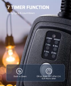 DEWENWILS Light Sensor Timer Waterproof, Plug in Timer Switch, 100 ft Range Remote Control with 2 Grounded Electrical Outlets for Outdoor String Lights, 15A 1/2HP UL Listed 24 81msNZaH6mL